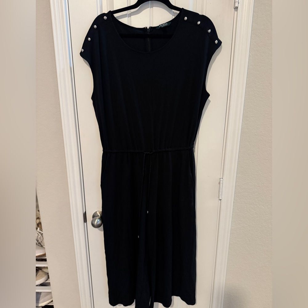 Ralph Lauren Black Maxi jumpsuit  with Studded Shoulders minimalist office